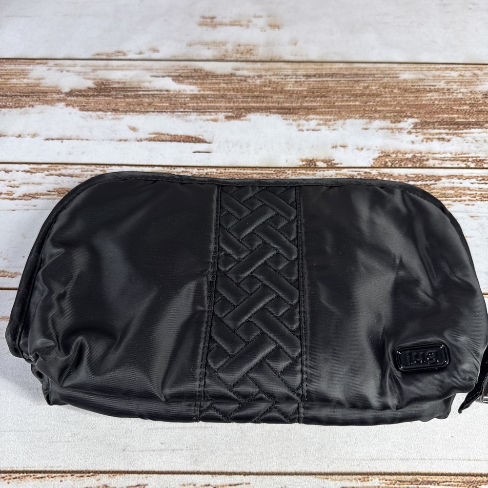 Lug Flash Lay Flat Cosmetic Case Black Travel Organizer Bag Used